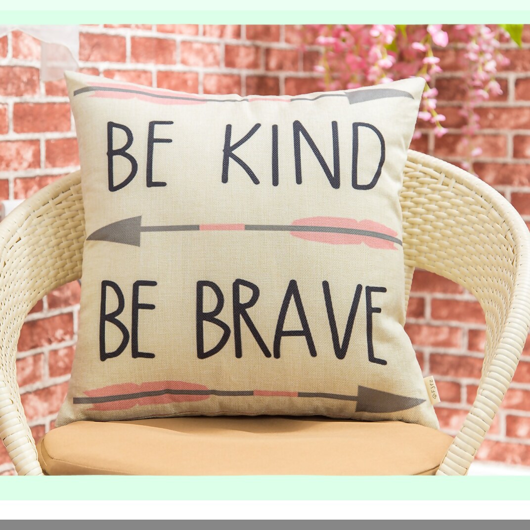 Tribal Girl Nursery Quote Words Pillow Cover - Be Kind Be Decoration - 3 Arrows Pink and Grey - Cotton Linen Home Decor - Sofa Couch Cushion Case - 18" x 18"