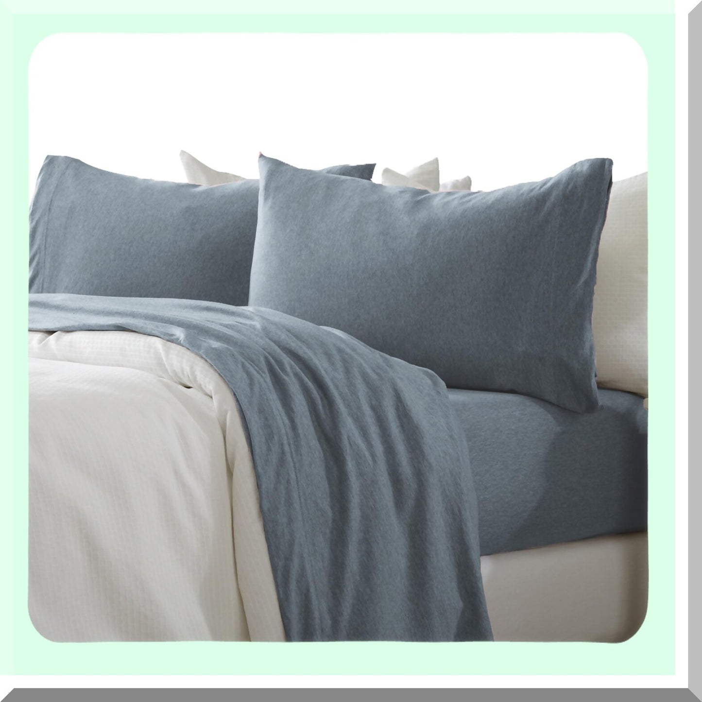 UltraSoft Heathered Denim Blue Jersey Knit Queen Sheet Set - Breathable Cotton Blend Bedding with Pillowcases - All Season T-Shirt Jersey Bed Sheets