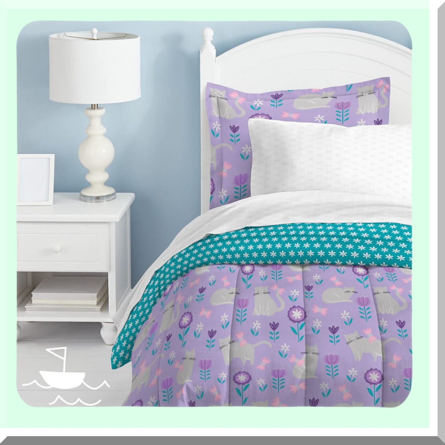 Gray Paws Twin Comforter Set - Cat Lover's Garden Theme - Soft and Cozy Bedding - 2A862601GY