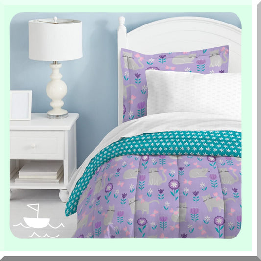 Gray Paws Twin Comforter Set - Cat Lover's Garden Theme - Soft and Cozy Bedding - 2A862601GY