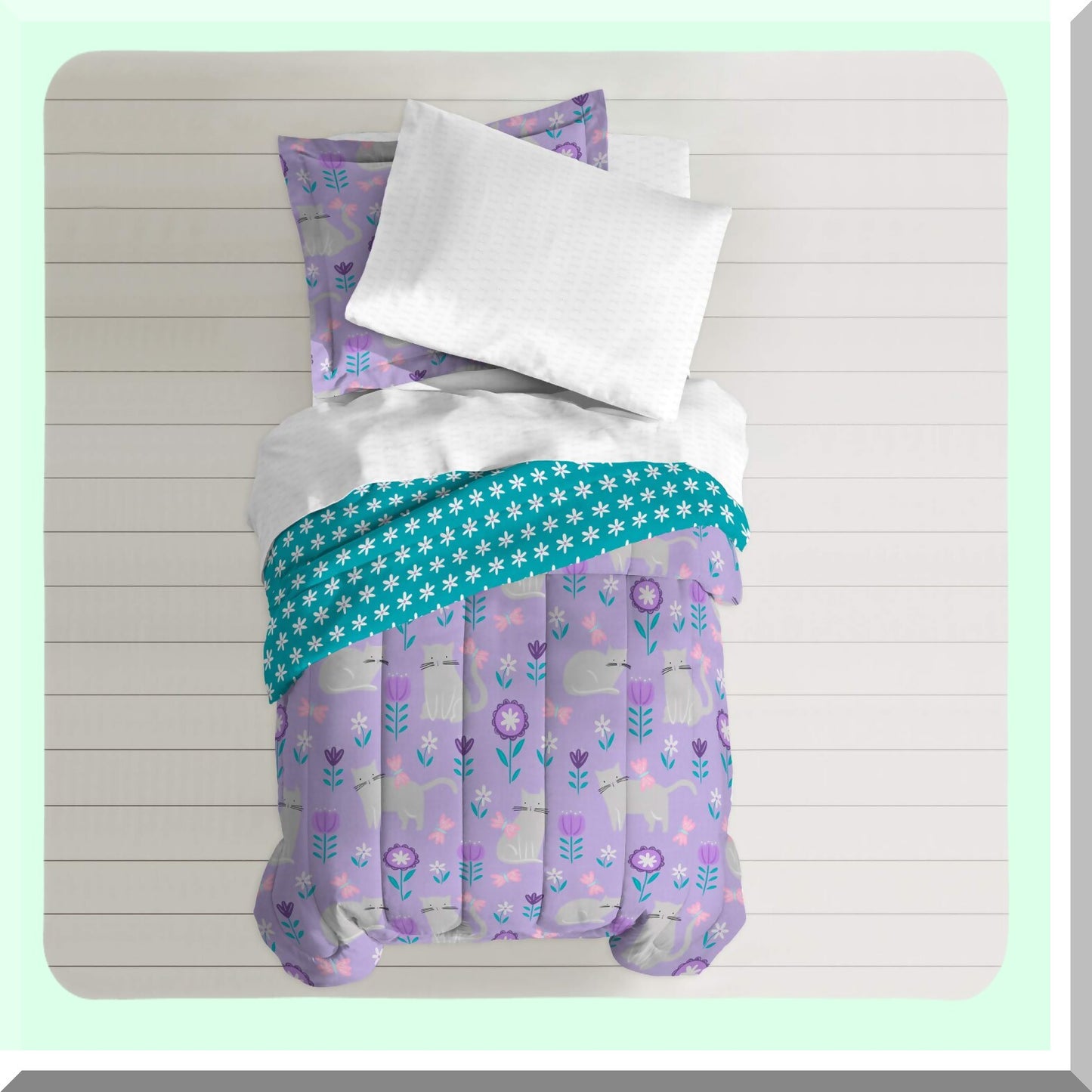 Gray Paws Twin Comforter Set - Cat Lover's Garden Theme - Soft and Cozy Bedding - 2A862601GY