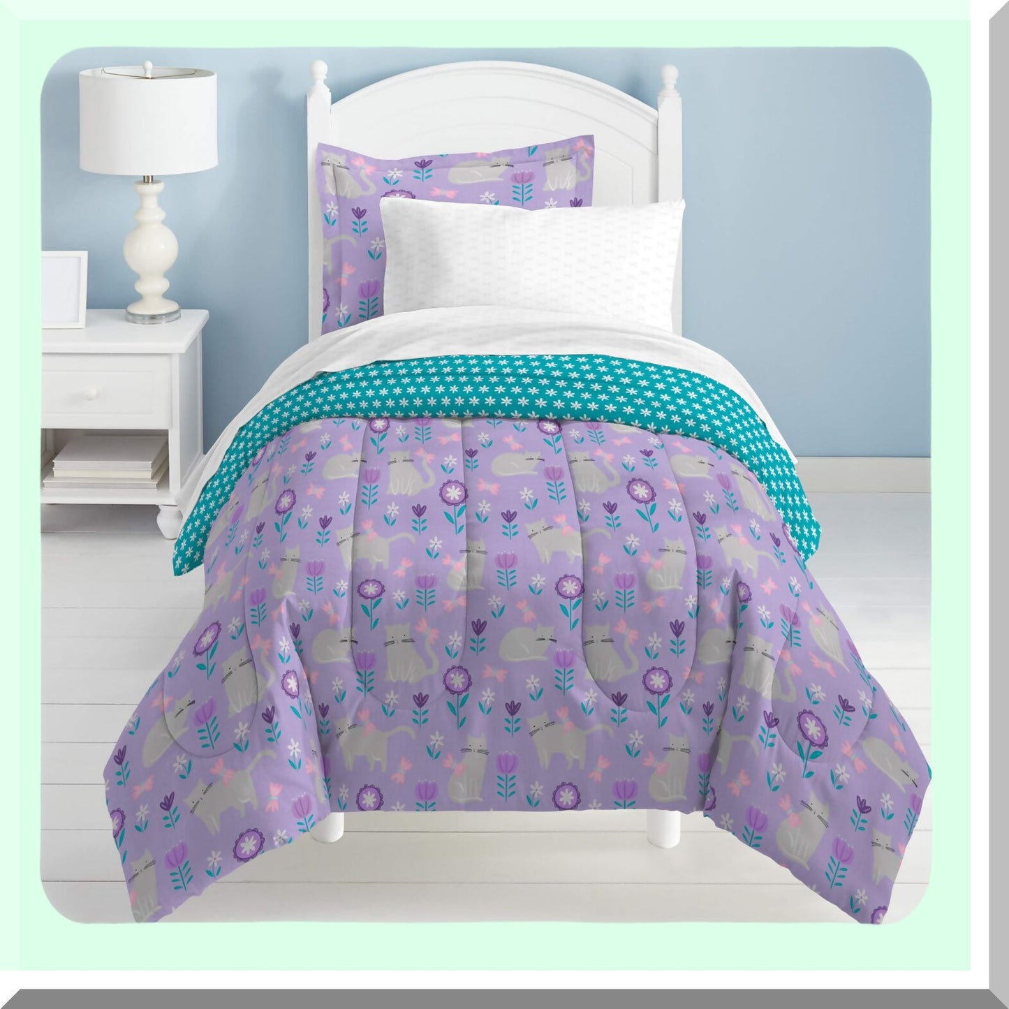 Gray Paws Twin Comforter Set - Cat Lover's Garden Theme - Soft and Cozy Bedding - 2A862601GY