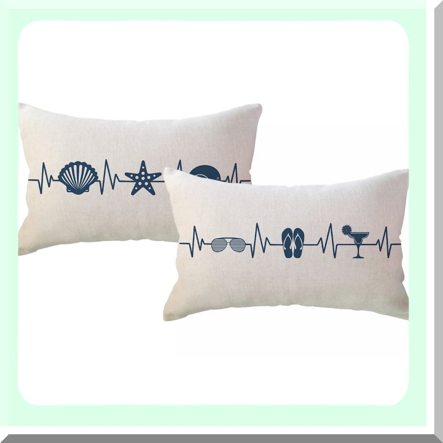 Sealife Summer Vibes Pillow Covers - Starfish Shell Conch Beach House Decor Lumbar Pillowcases Sungles Slippers Drink Beach Cushion Covers 12x20"