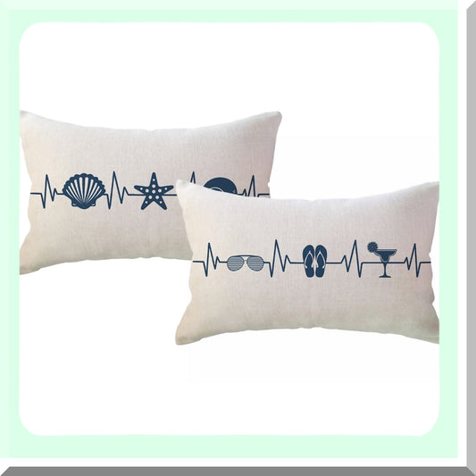 Sealife Summer Vibes Pillow Covers - Starfish Shell Conch Beach House Decor Lumbar Pillowcases Sungles Slippers Drink Beach Cushion Covers 12x20"