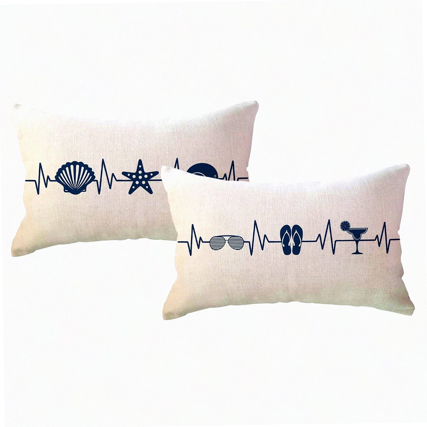 Sealife Summer Vibes Pillow Covers - Starfish Shell Conch Beach House Decor Lumbar Pillowcases Sungles Slippers Drink Beach Cushion Covers 12x20"