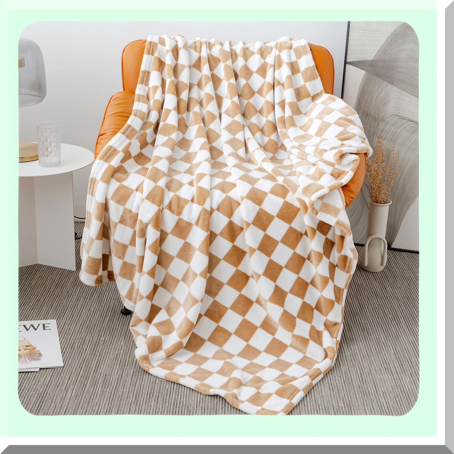 CozyGrid Khaki Flannel Throw Blanket - Ultra Soft, Warm, Reversible Home Decor for Bed, Sofa, Travel (51''x60'')