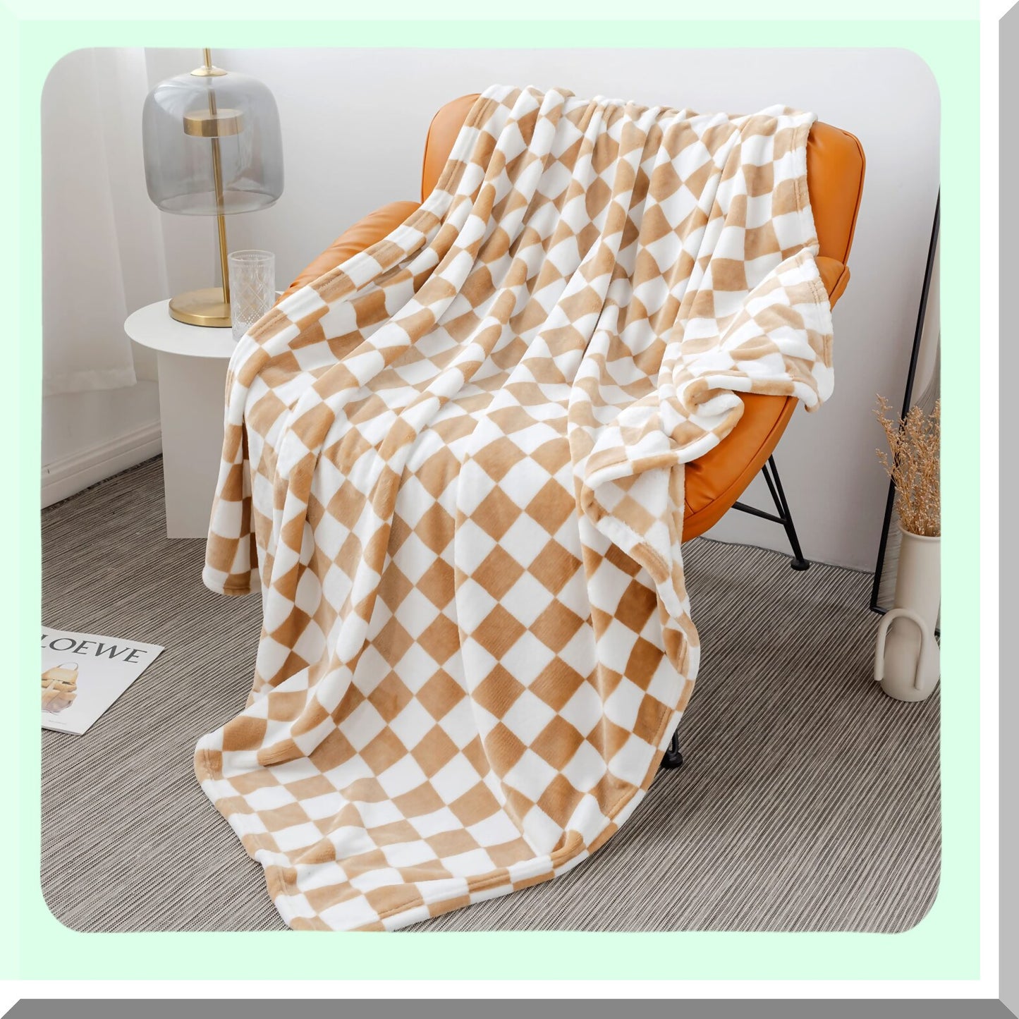 CozyGrid Khaki Flannel Throw Blanket - Ultra Soft, Warm, Reversible Home Decor for Bed, Sofa, Travel (51''x60'')