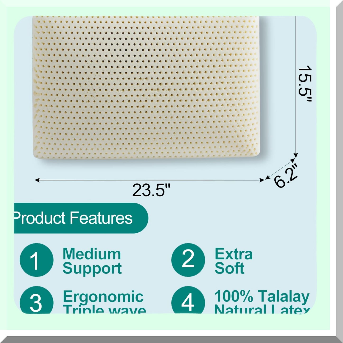 Luxury Natural Latex Pillow - Extra Soft Cotton Cover - Standard Size Bed Pillow for Sleeping - Side, Back, Stomach Sleepers - Spine Support DreamRest