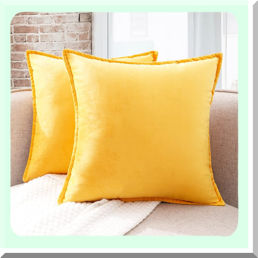 Sunshine Velvet Pillow Covers - Set of 2 18x18 Yellow Throw Pillows for Couch & Bed - Soft Accent Decorative Cushions for Living Room & Bedroom