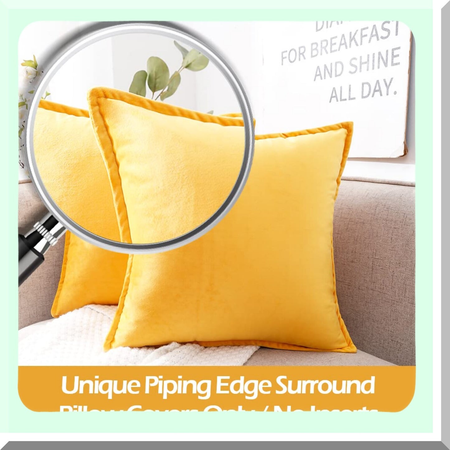 Sunshine Velvet Pillow Covers - Set of 2 18x18 Yellow Throw Pillows for Couch & Bed - Soft Accent Decorative Cushions for Living Room & Bedroom