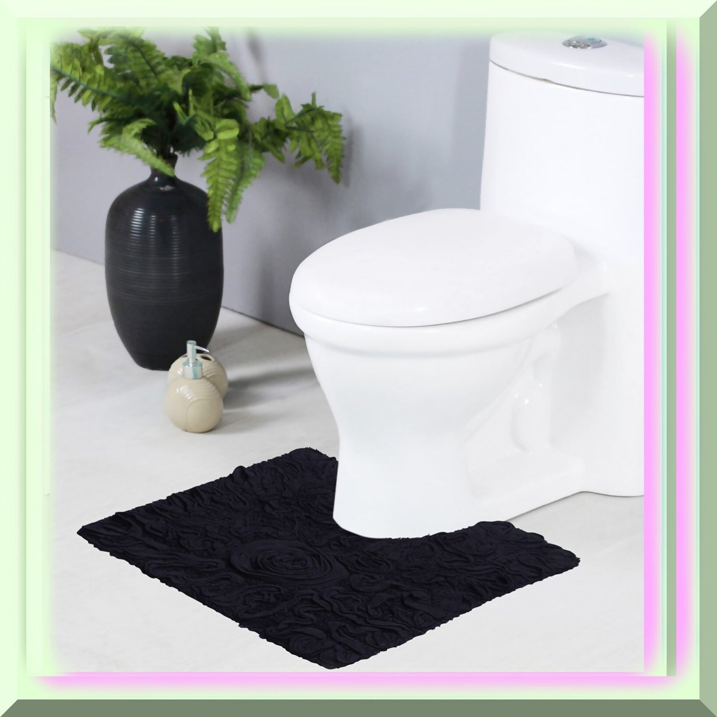 20"x20" Cotton Contour Bath Rug Black