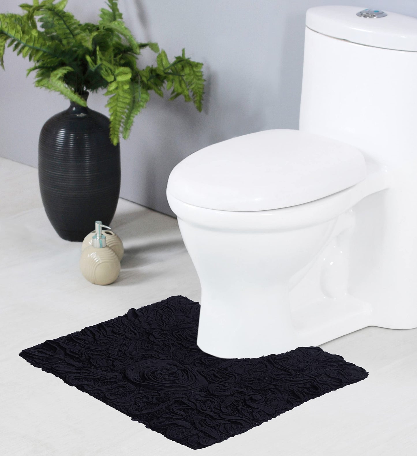 20"x20" Cotton Contour Bath Rug Black