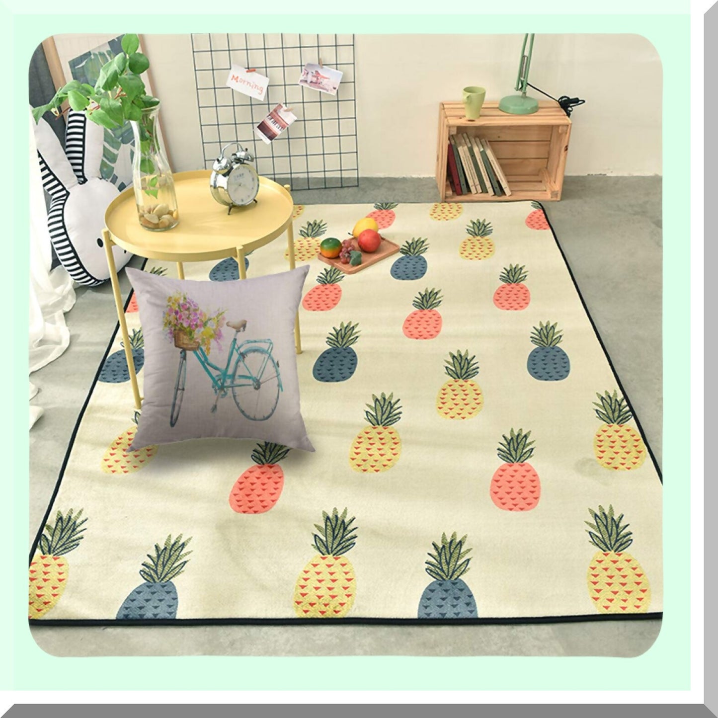 Vintage Bicycle Floral Throw Pillow Cover - Retro Blue Bike with Flowers in Basket Design - Watercolor Home Decor Case for Couch Sofa - 18x18 Inch Square