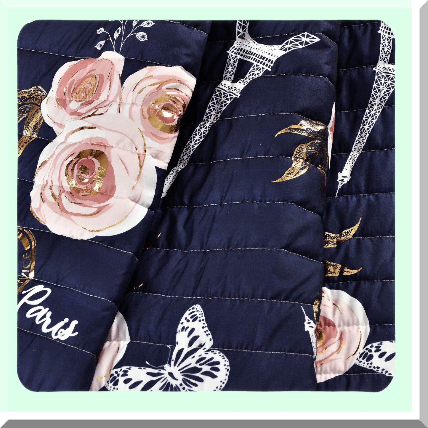 Parisian Cozy Reversible Throw Blanket - Navy Vintage Print, Soft Polyester, Perfect for Couch and Bed, 50 x 60 Inches