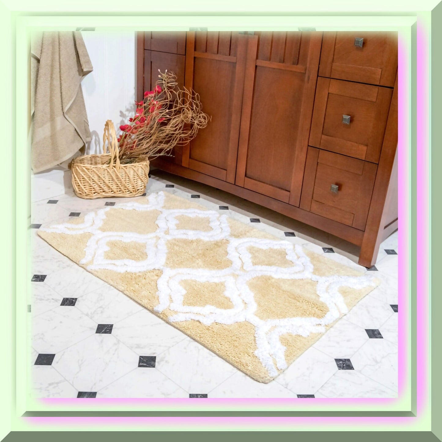 Double Quatref Bath Rug Set 24"x40" & 21"x34" Straw