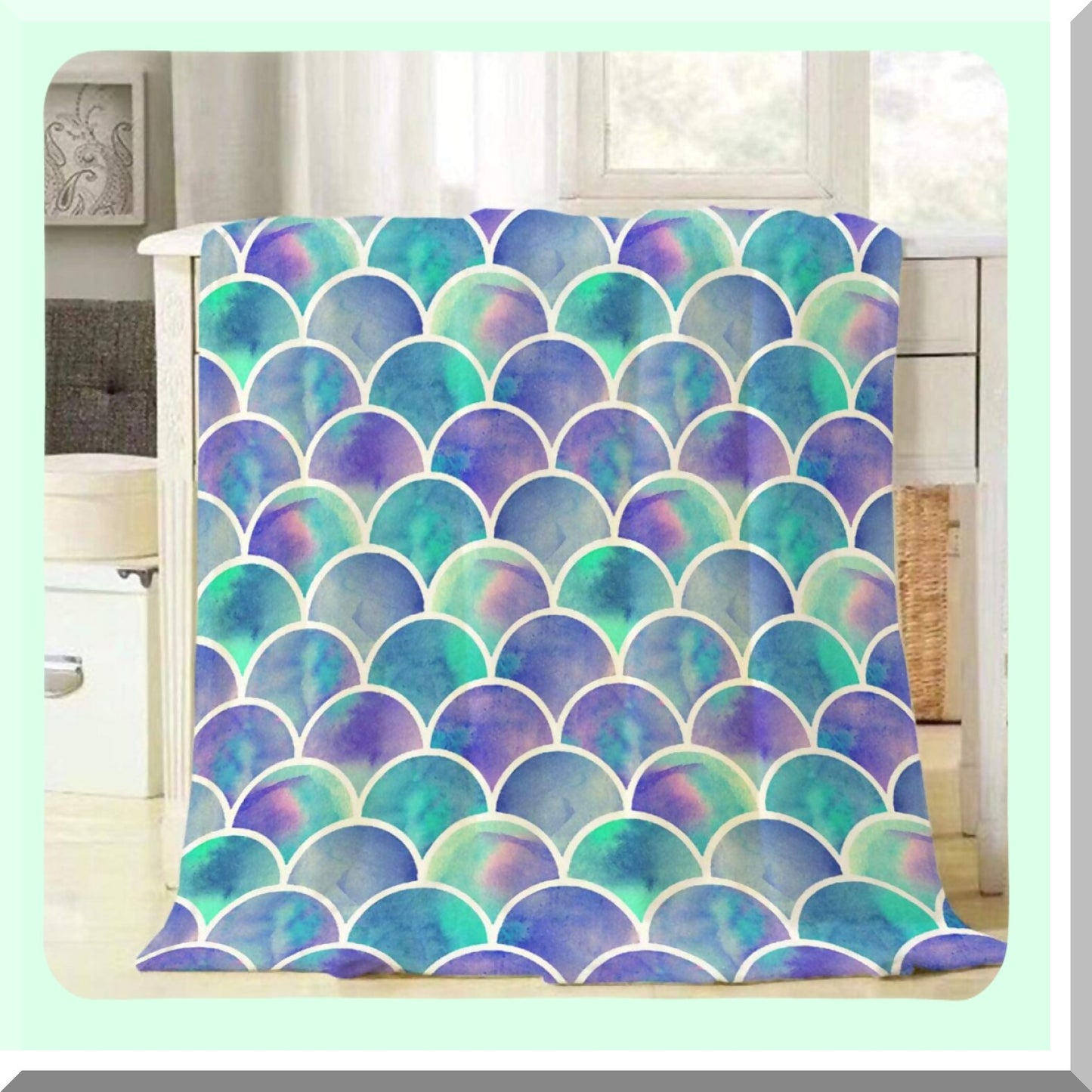 Mermaid Scales Watercolor Throw Blanket - Soft, Warm, Cozy Flannel Plush for Baby, Toddler, Dog, Cat - 30x40 Inch Decorative Blanket