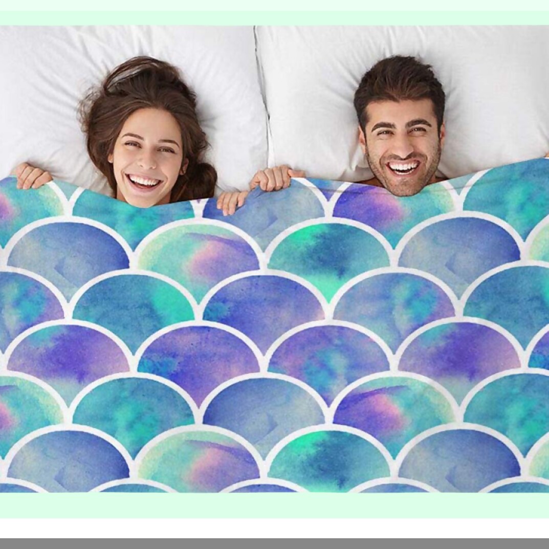 Mermaid Scales Watercolor Throw Blanket - Soft, Warm, Cozy Flannel Plush for Baby, Toddler, Dog, Cat - 30x40 Inch Decorative Blanket