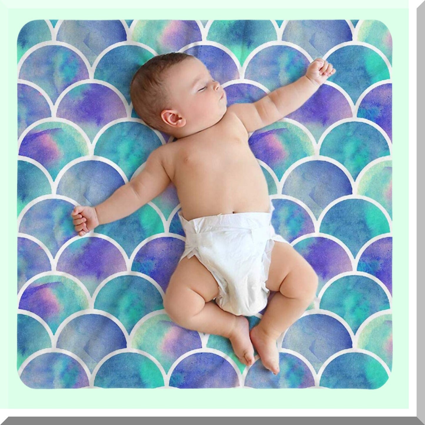 Mermaid Scales Watercolor Throw Blanket - Soft, Warm, Cozy Flannel Plush for Baby, Toddler, Dog, Cat - 30x40 Inch Decorative Blanket