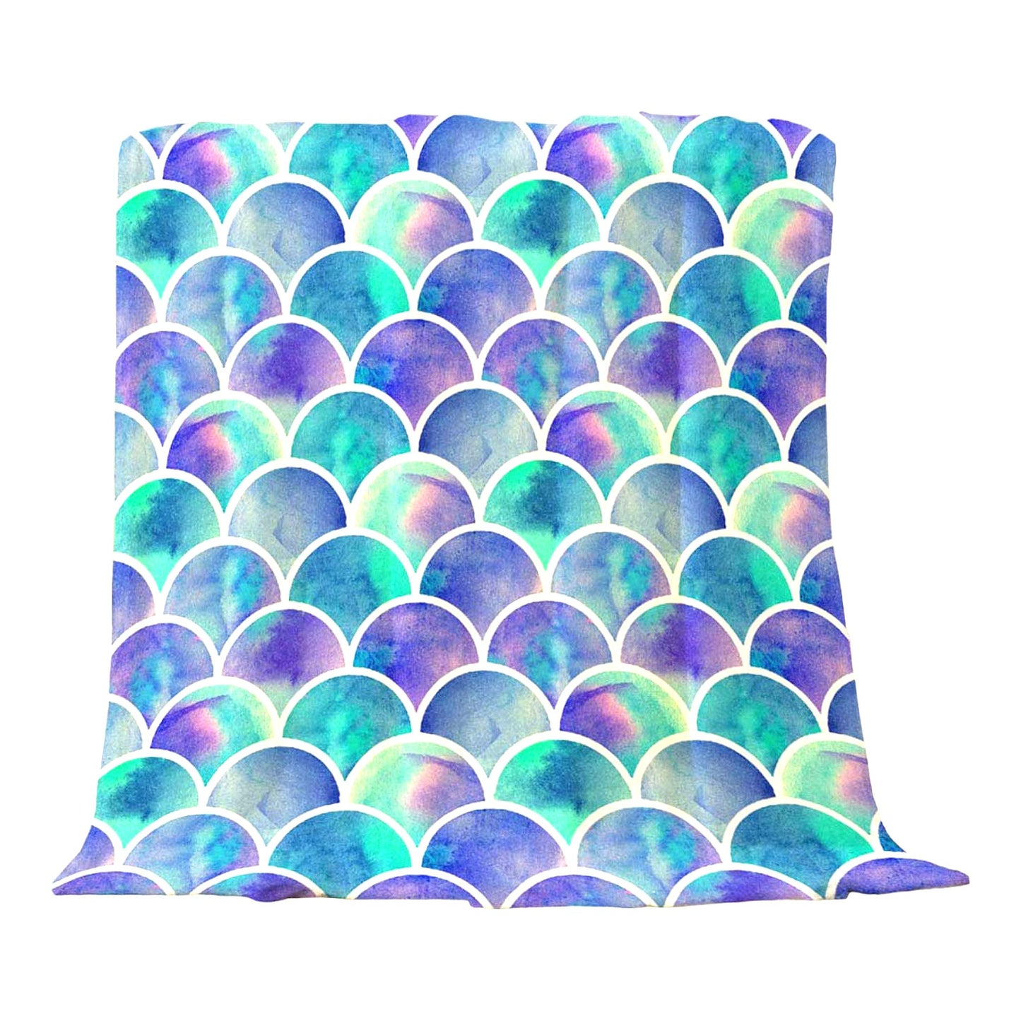 Mermaid Scales Watercolor Throw Blanket - Soft, Warm, Cozy Flannel Plush for Baby, Toddler, Dog, Cat - 30x40 Inch Decorative Blanket