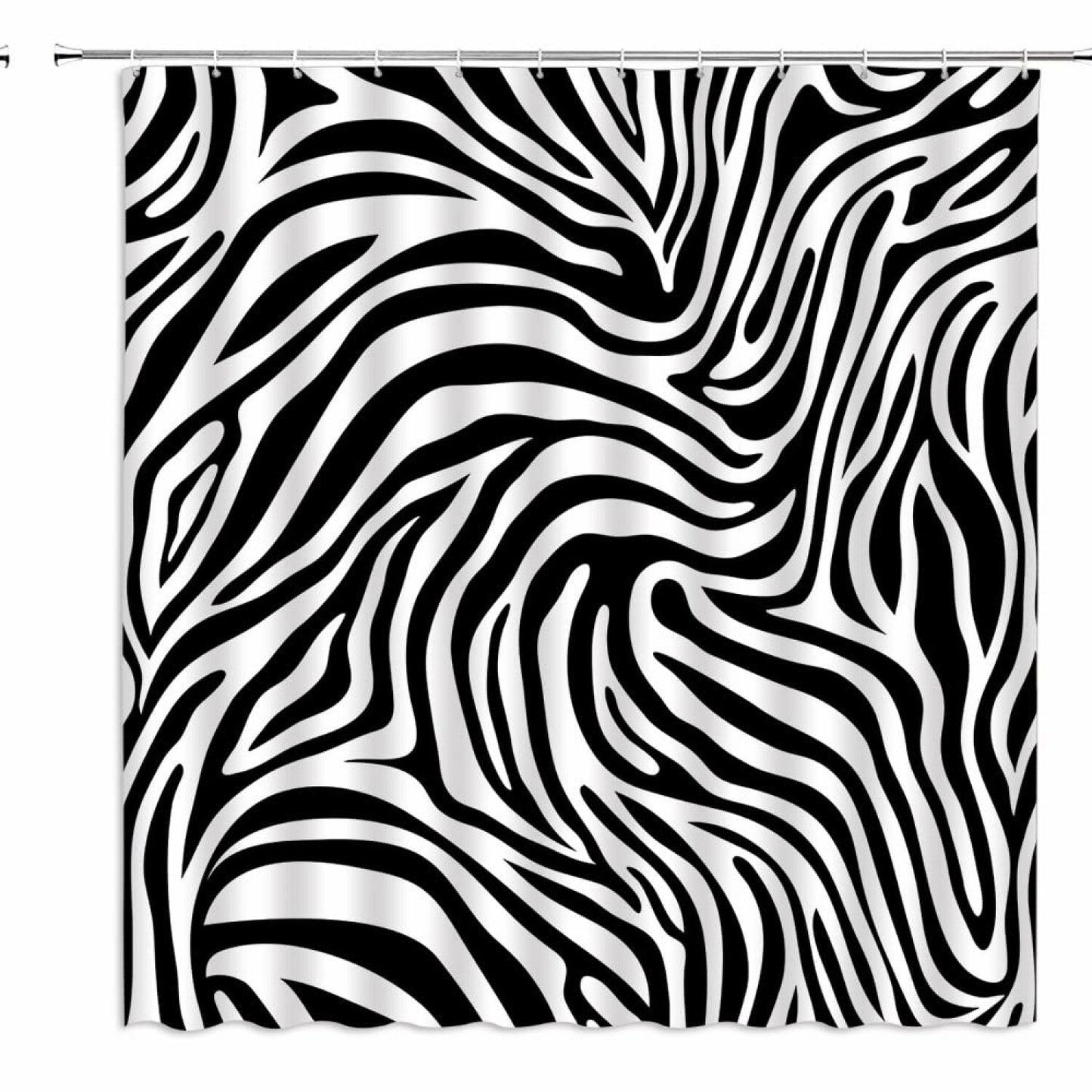 Zebra Print Shower Curtain Black White 70x70 inches