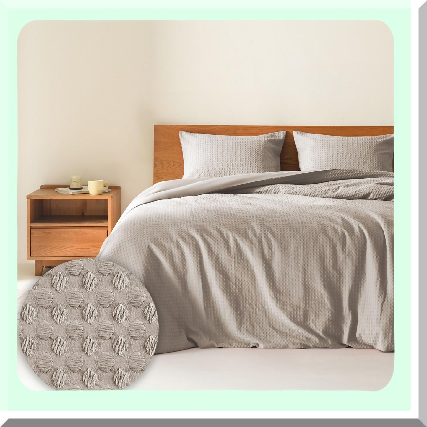 Breathable Waffle Dobby Taupe Comforter Set - Modern Farmhouse Boho 3-Piece Bedding Collection with Microfiber Shams for All Seasons Comfort - Cal Size