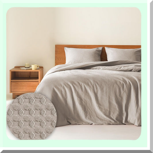 Breathable Waffle Dobby Taupe Comforter Set - Modern Farmhouse Boho 3-Piece Bedding Collection with Microfiber Shams for All Seasons Comfort - Cal Size