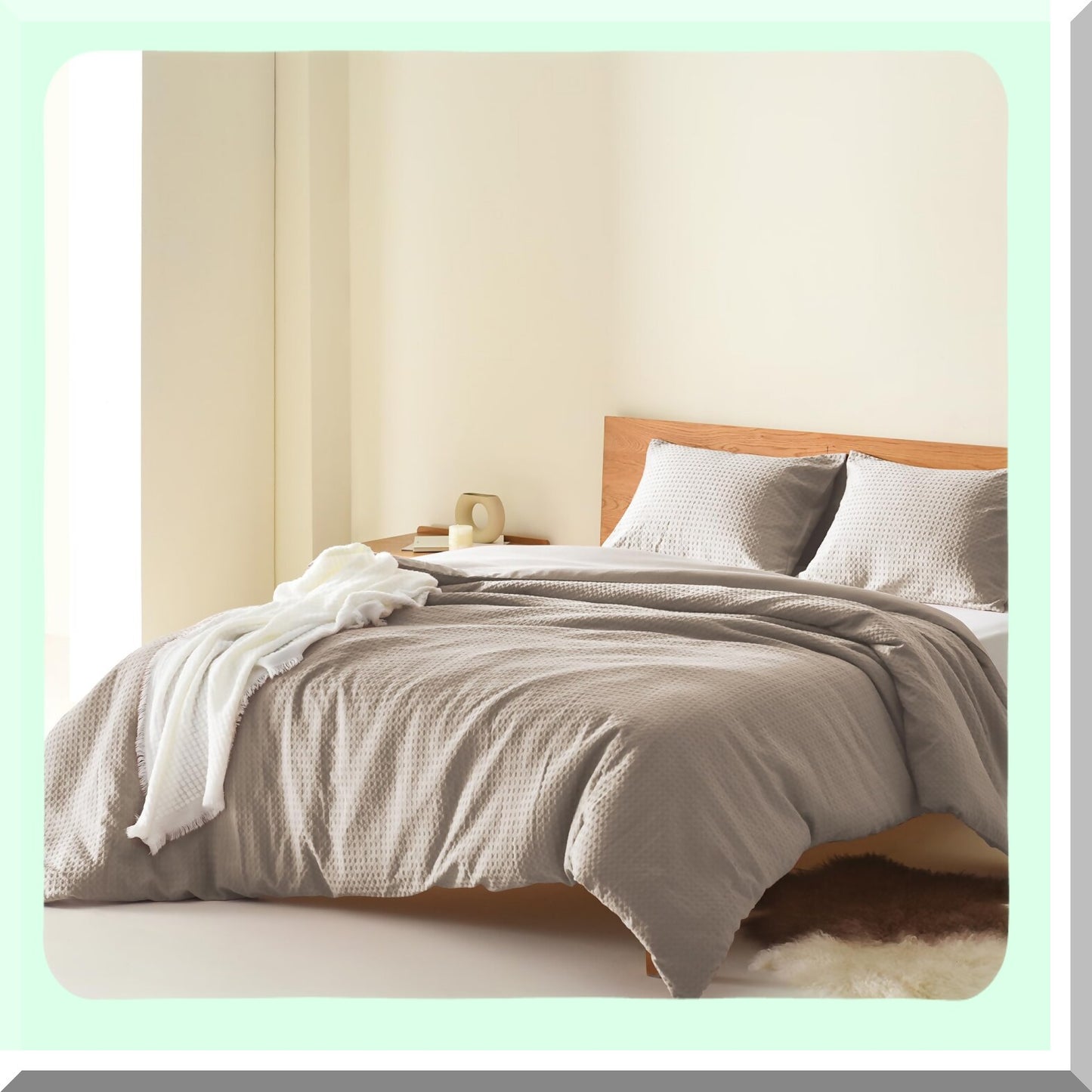 Breathable Waffle Dobby Taupe Comforter Set - Modern Farmhouse Boho 3-Piece Bedding Collection with Microfiber Shams for All Seasons Comfort - Cal Size