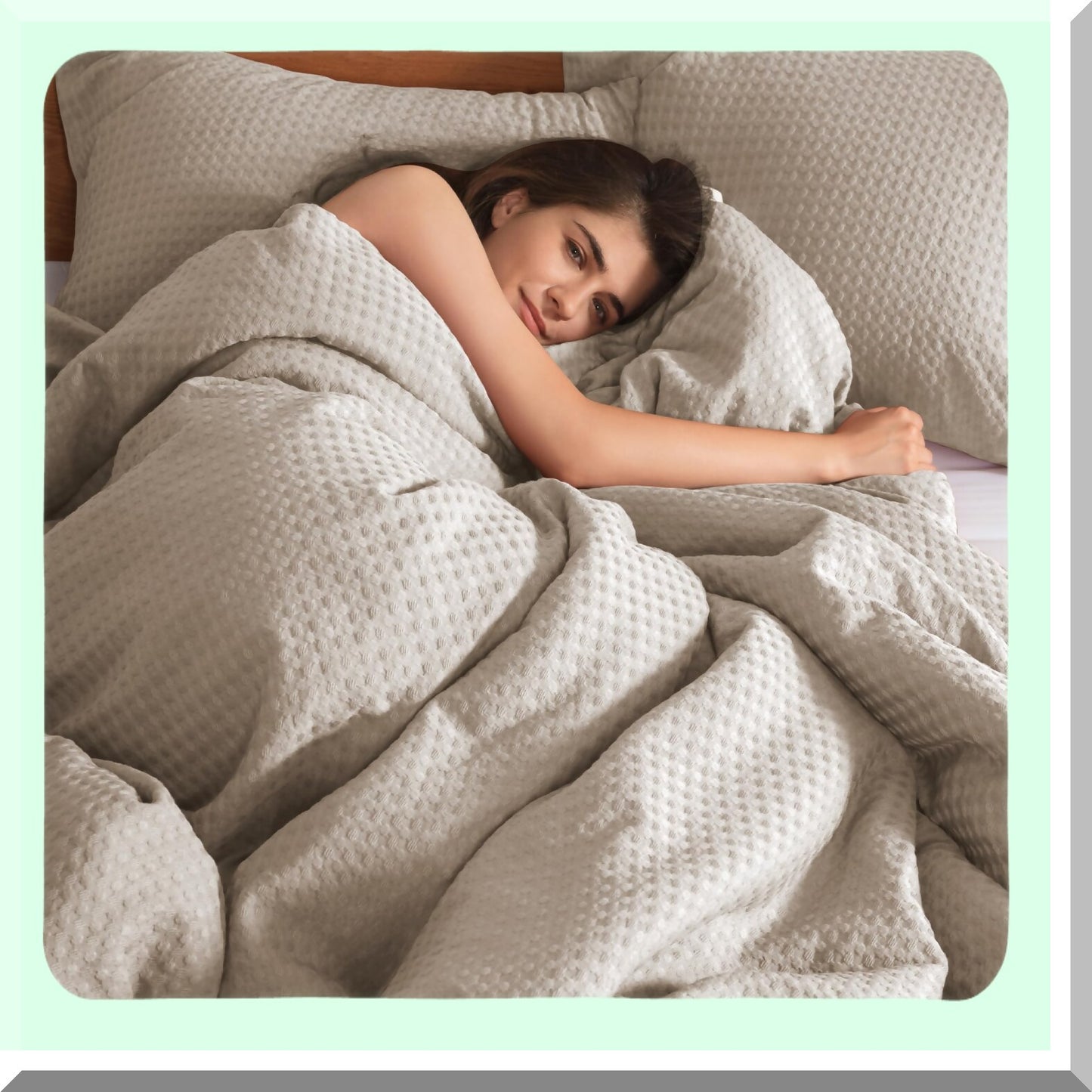 Breathable Waffle Dobby Taupe Comforter Set - Modern Farmhouse Boho 3-Piece Bedding Collection with Microfiber Shams for All Seasons Comfort - Cal Size