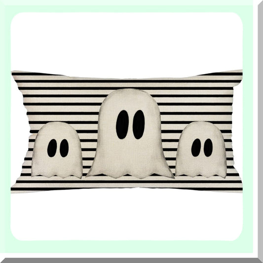 Ghostly Stripe Lumbar Pillow Cover - 12x20 Inch - Fall Decor - Decorative Couch Sofa Pillow Cover - Halloween Home Decor - Spooky Accent Pillow