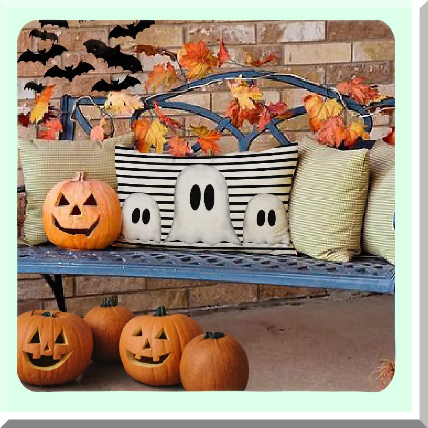 Ghostly Stripe Lumbar Pillow Cover - 12x20 Inch - Fall Decor - Decorative Couch Sofa Pillow Cover - Halloween Home Decor - Spooky Accent Pillow