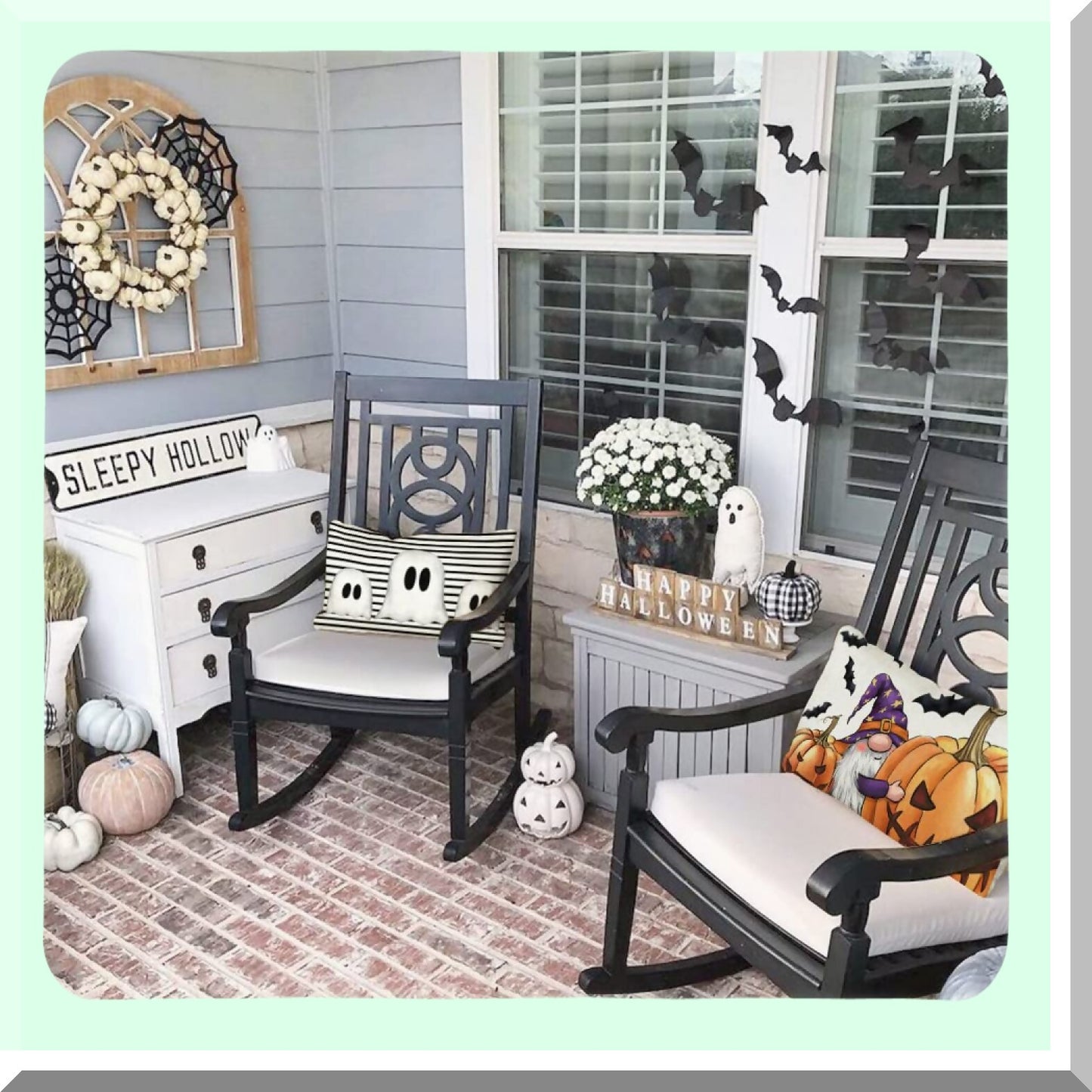 Ghostly Stripe Lumbar Pillow Cover - 12x20 Inch - Fall Decor - Decorative Couch Sofa Pillow Cover - Halloween Home Decor - Spooky Accent Pillow