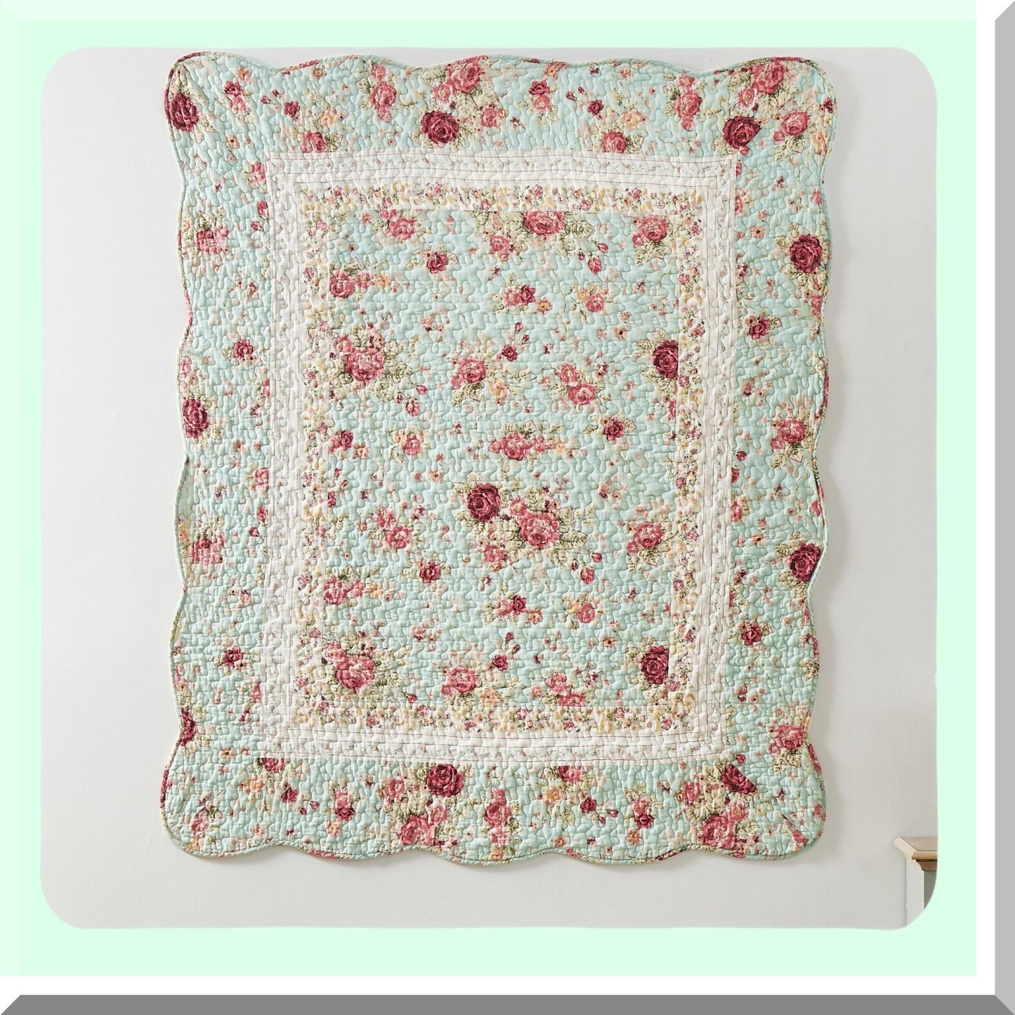 Vintage Blossom 100% Cotton Quilted Throw Blanket, 50x60 inches, Blue Floral Design