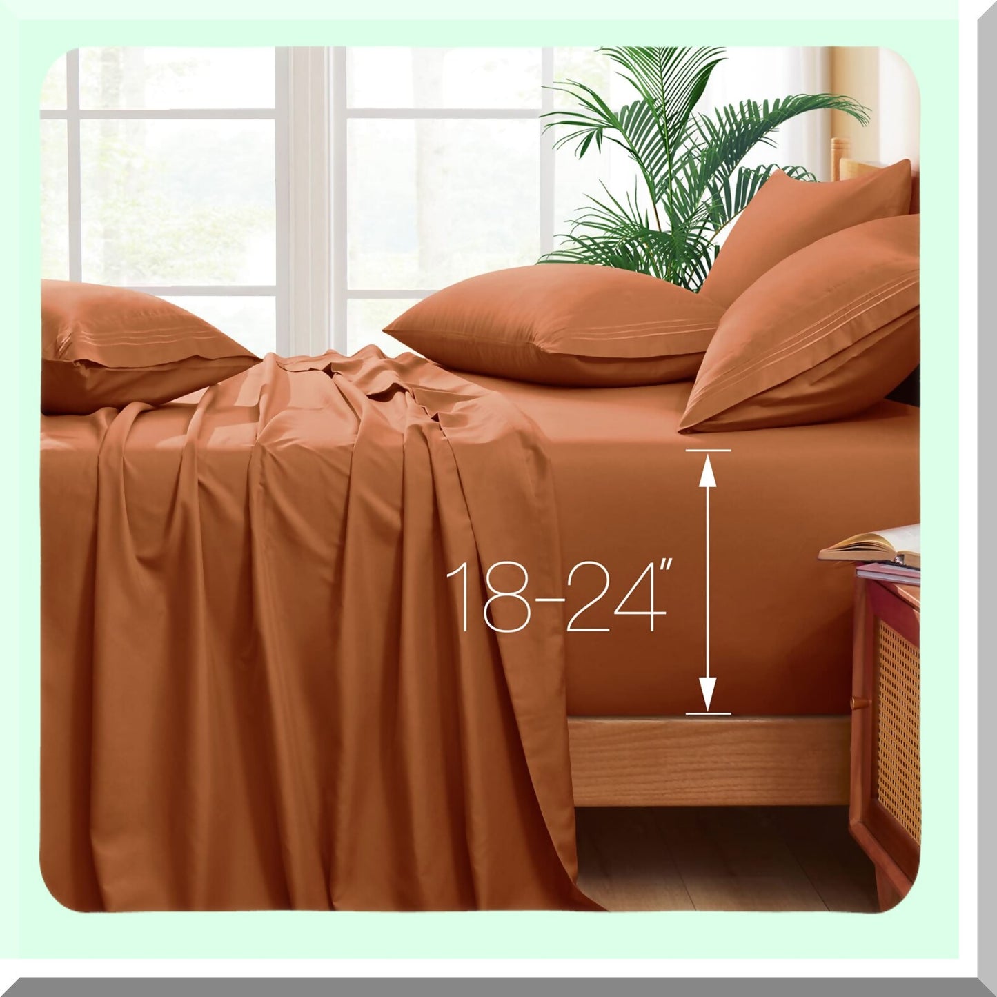 Luxury Ultra Soft Microfiber Caramel Pumpkin Sheets - 6 Piece Set - Extra Deep Pocket - Fits 18-24" Mattress - 1800 Thread Count - Hotel Quality - King Size