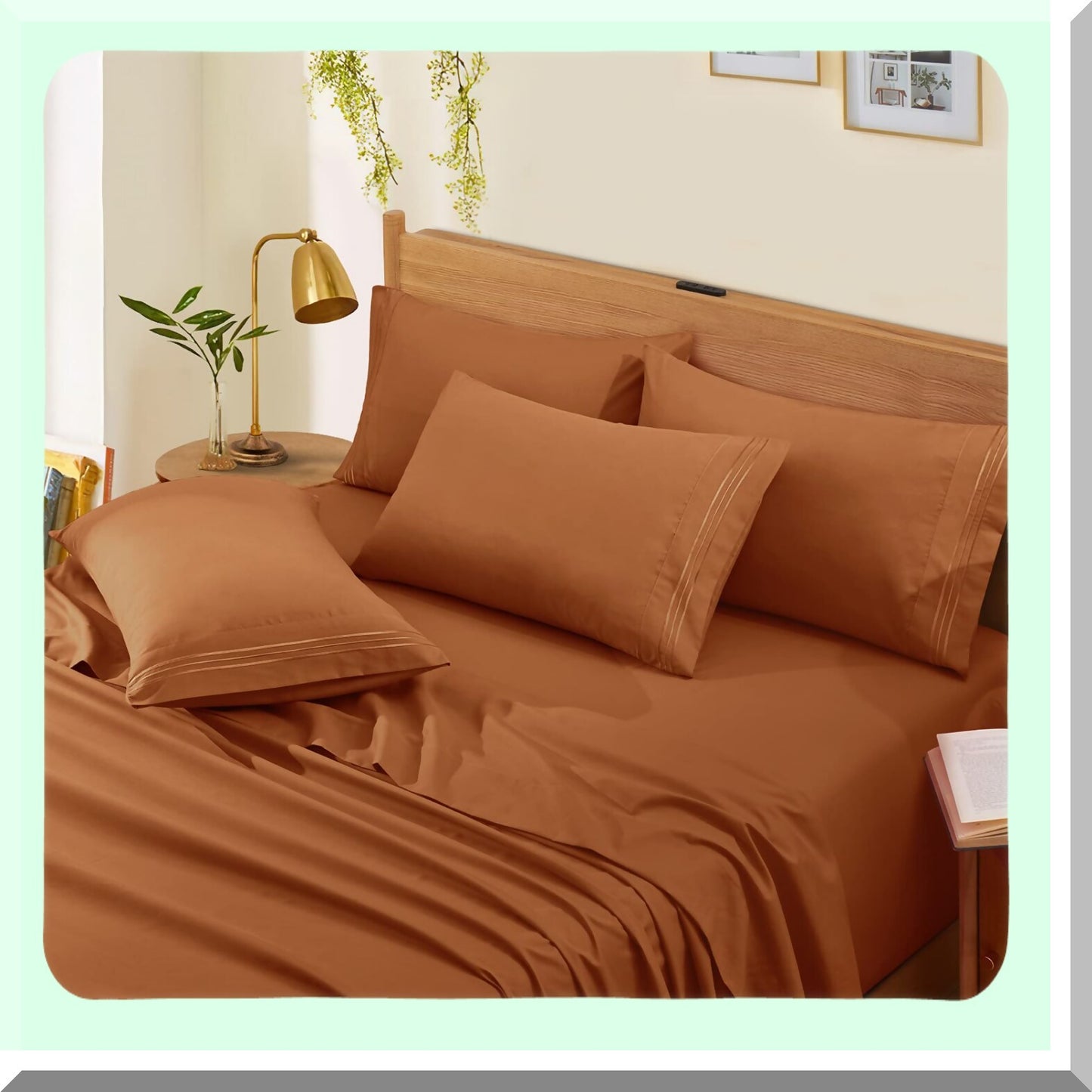 Luxury Ultra Soft Microfiber Caramel Pumpkin Sheets - 6 Piece Set - Extra Deep Pocket - Fits 18-24" Mattress - 1800 Thread Count - Hotel Quality - King Size