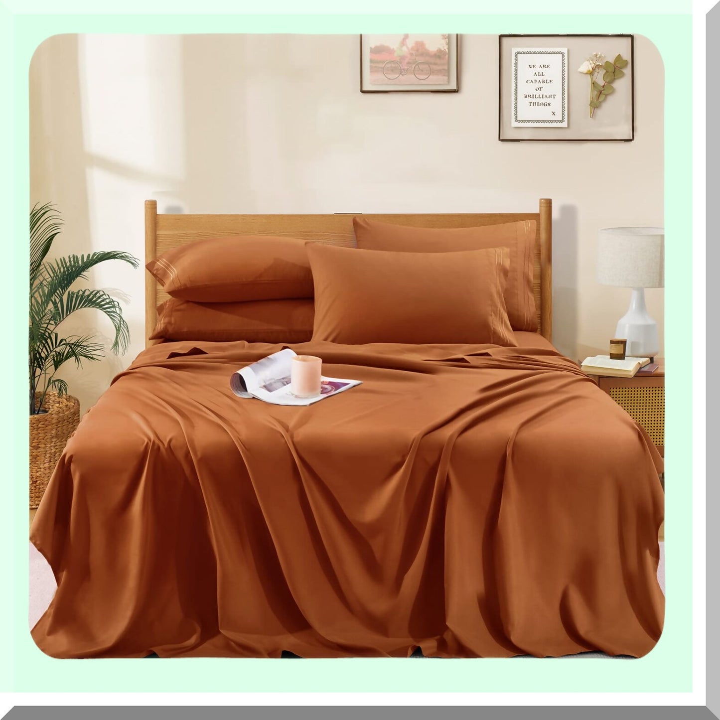Luxury Ultra Soft Microfiber Caramel Pumpkin Sheets - 6 Piece Set - Extra Deep Pocket - Fits 18-24" Mattress - 1800 Thread Count - Hotel Quality - King Size