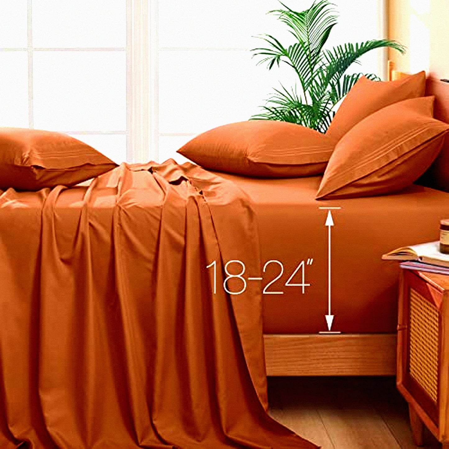 Luxury Ultra Soft Microfiber Caramel Pumpkin Sheets - 6 Piece Set - Extra Deep Pocket - Fits 18-24" Mattress - 1800 Thread Count - Hotel Quality - King Size