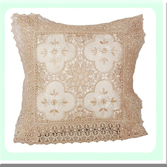 Elegance Lace Cutwork Cushion Cover - Luxurious Braided Decorative Design, 18" X 18", White - Home Decor Accent for Sofa, Couch, Bed