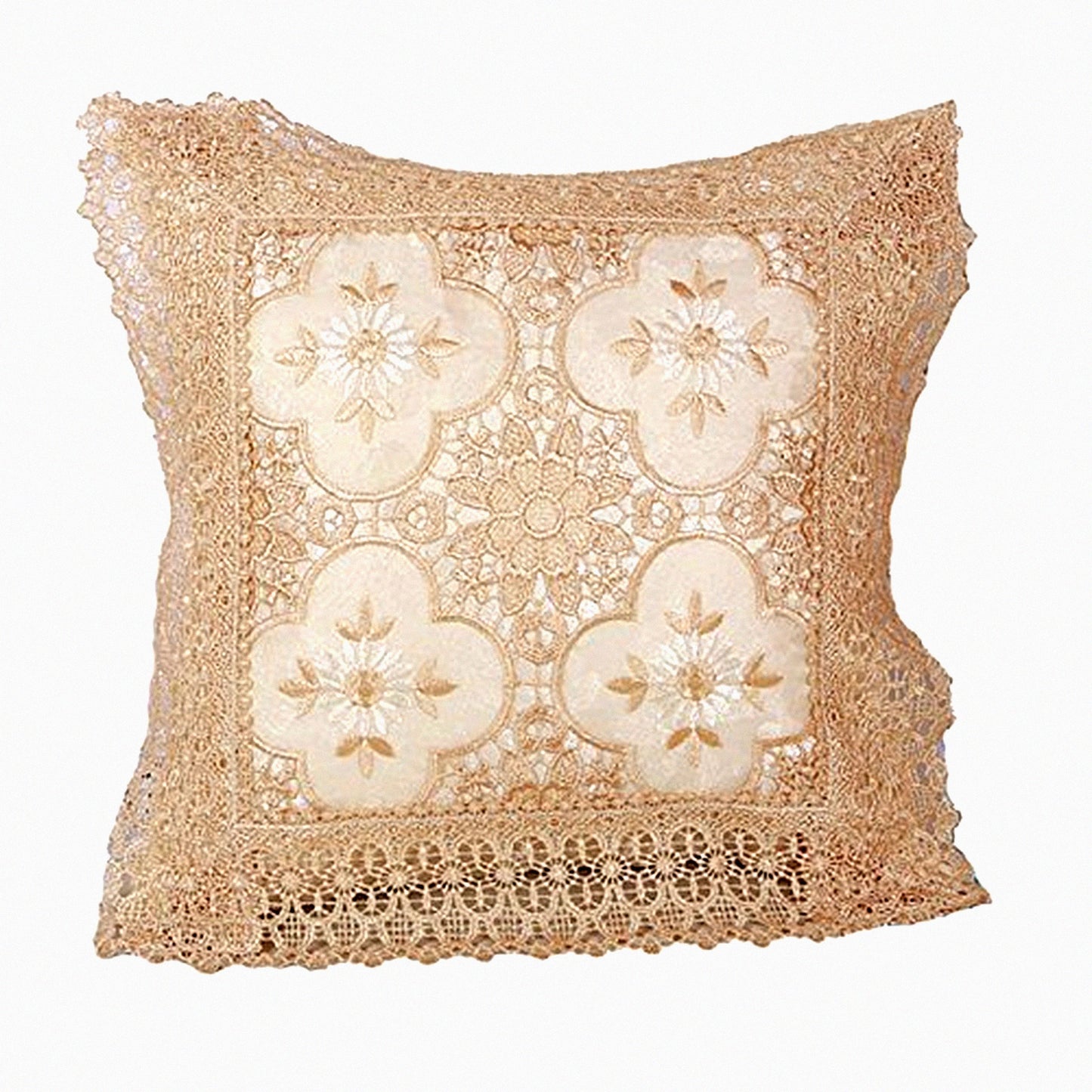 Elegance Lace Cutwork Cushion Cover - Luxurious Braided Decorative Design, 18" X 18", White - Home Decor Accent for Sofa, Couch, Bed