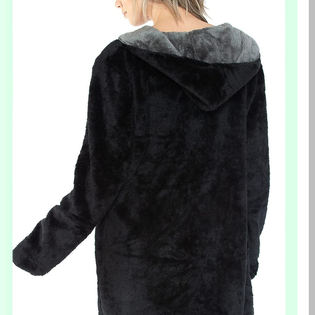 Ultimate Cozy Fleece Blanket Hoodie - Warm, Thick, and Comfy with Pocket - Unisex Large Size in Black