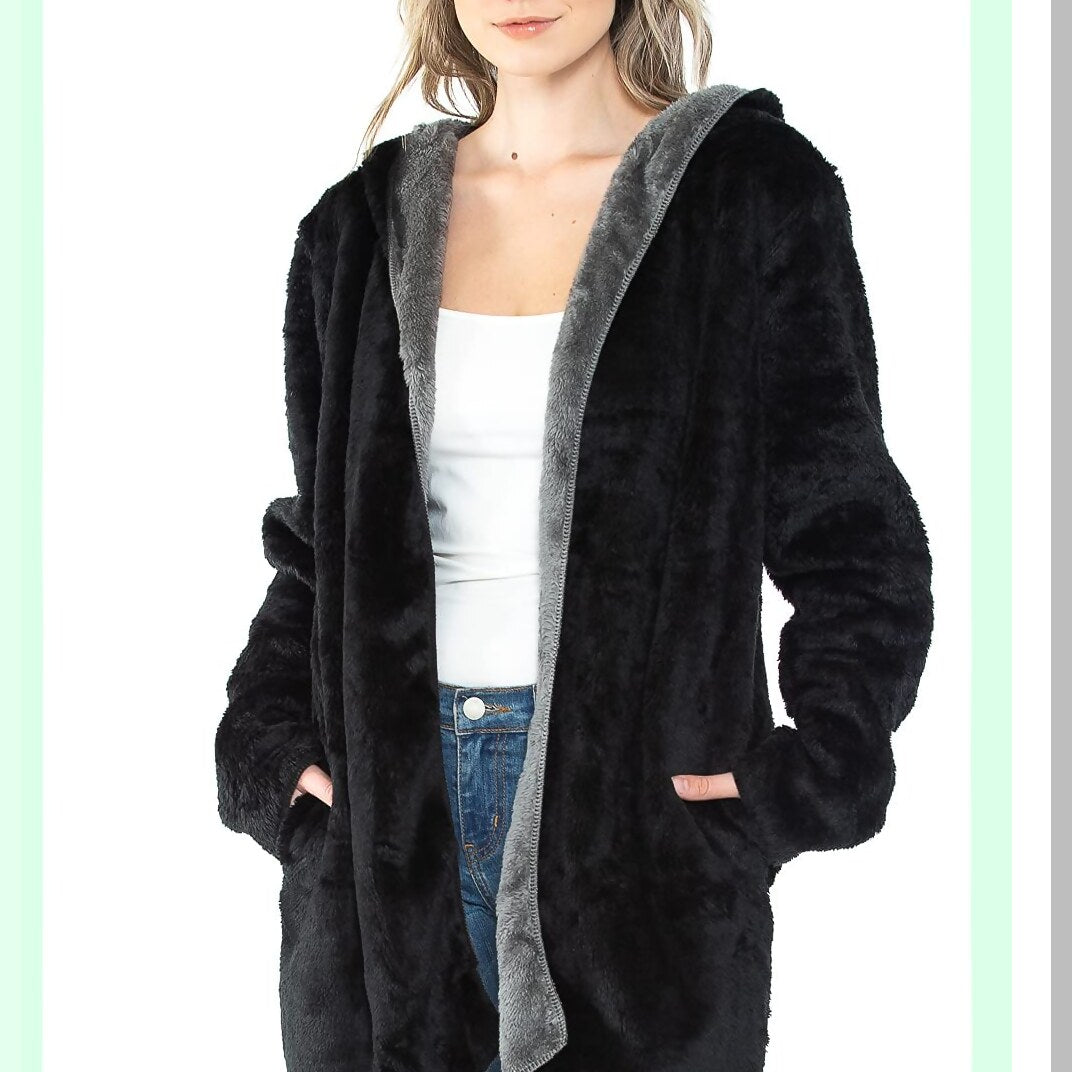 Ultimate Cozy Fleece Blanket Hoodie - Warm, Thick, and Comfy with Pocket - Unisex Large Size in Black