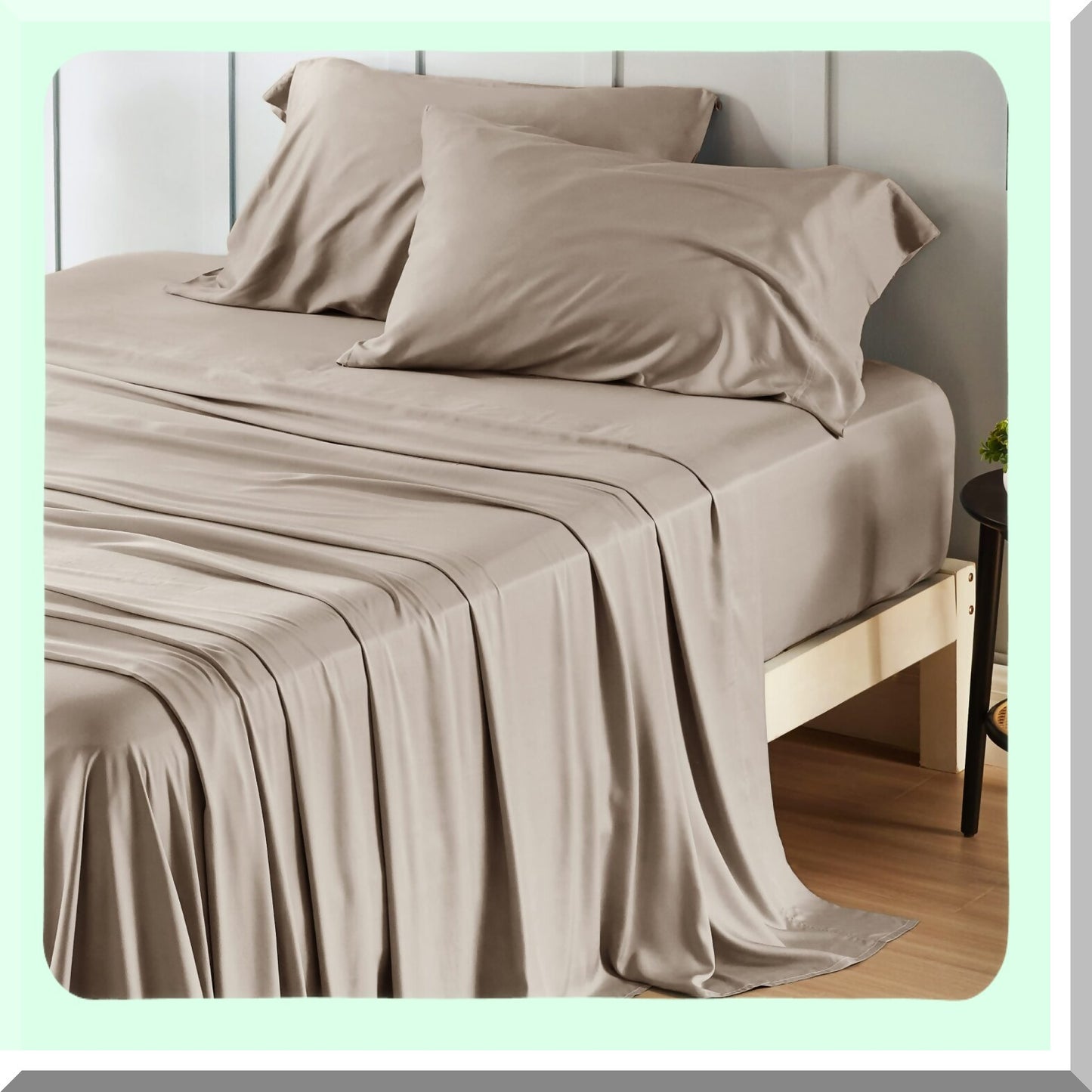 Bamboo Bliss Cooling Queen Sheet Set - Silky Soft Breathable Bedding with Deep Pockets - Hotel Luxury Simply Taupe Pillowcases - Queen Size Up to 16"