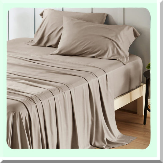 Bamboo Bliss Cooling Queen Sheet Set - Silky Soft Breathable Bedding with Deep Pockets - Hotel Luxury Simply Taupe Pillowcases - Queen Size Up to 16"