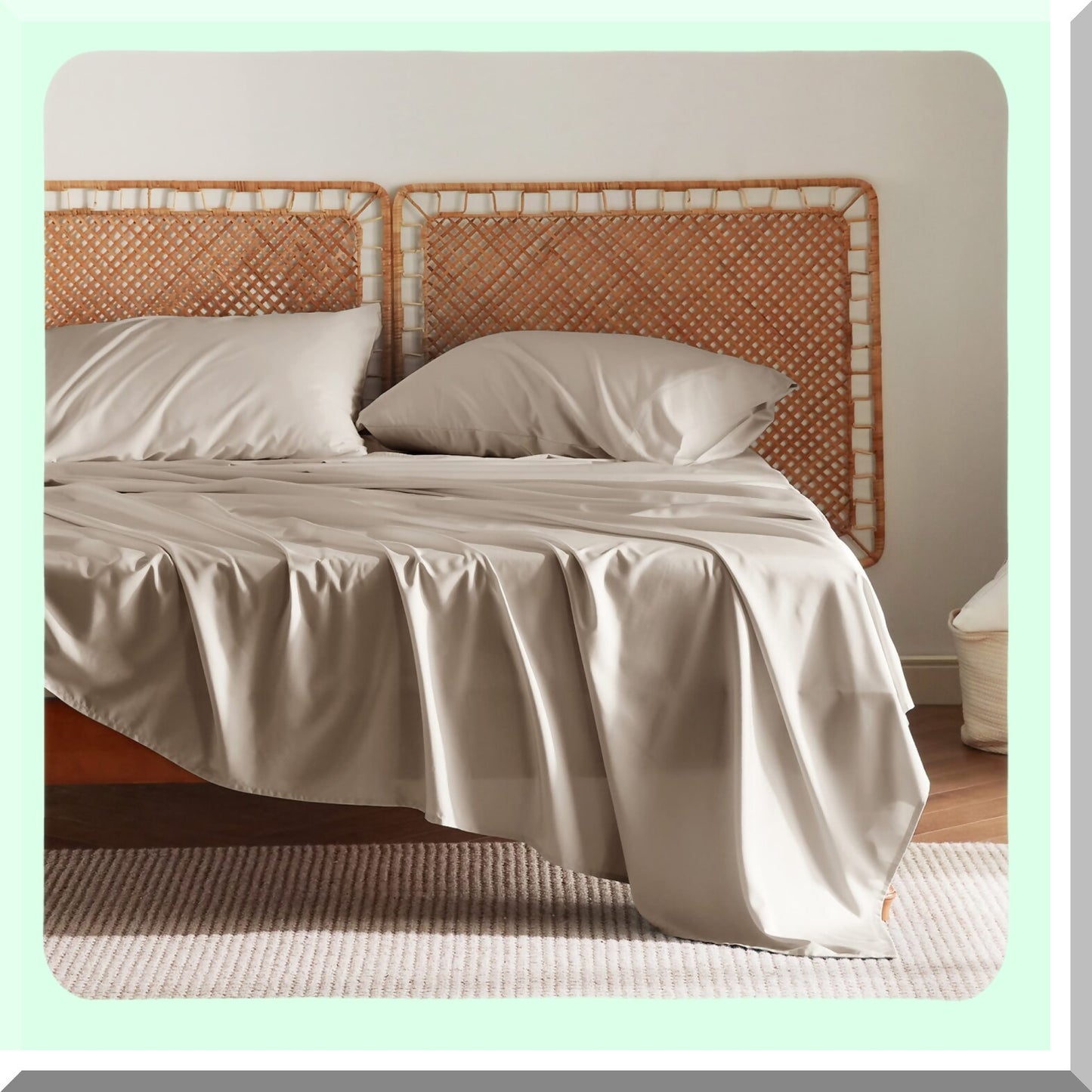 Bamboo Bliss Cooling Queen Sheet Set - Silky Soft Breathable Bedding with Deep Pockets - Hotel Luxury Simply Taupe Pillowcases - Queen Size Up to 16"