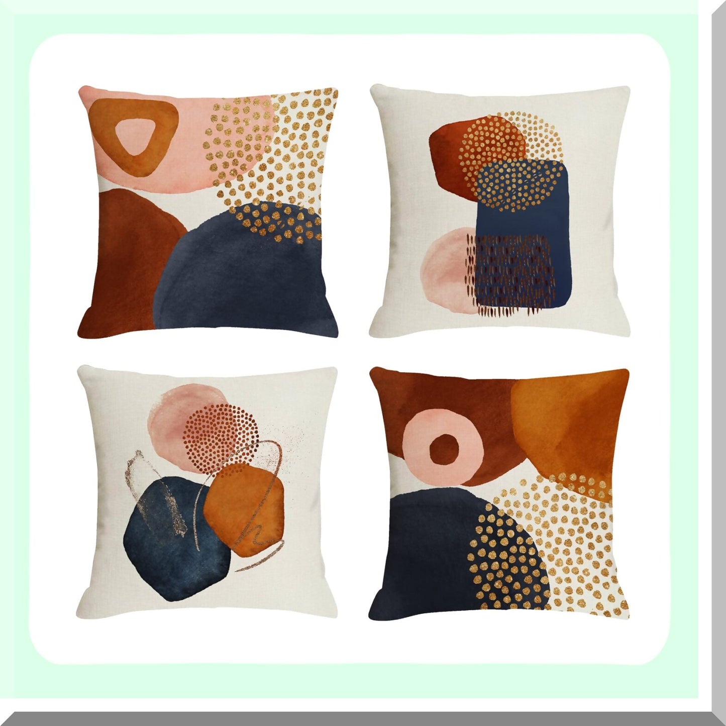 Abstract Boho Navy Orange Geometric Pillow Covers Set - Mid Century Modern Aesthetic 18x18 Minimalist Decor for Couch Home