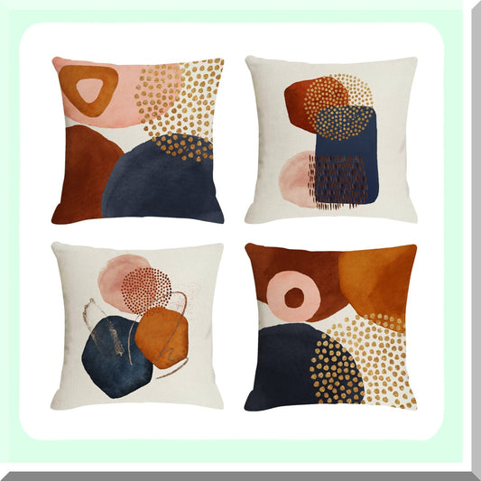 Abstract Boho Navy Orange Geometric Pillow Covers Set - Mid Century Modern Aesthetic 18x18 Minimalist Decor for Couch Home