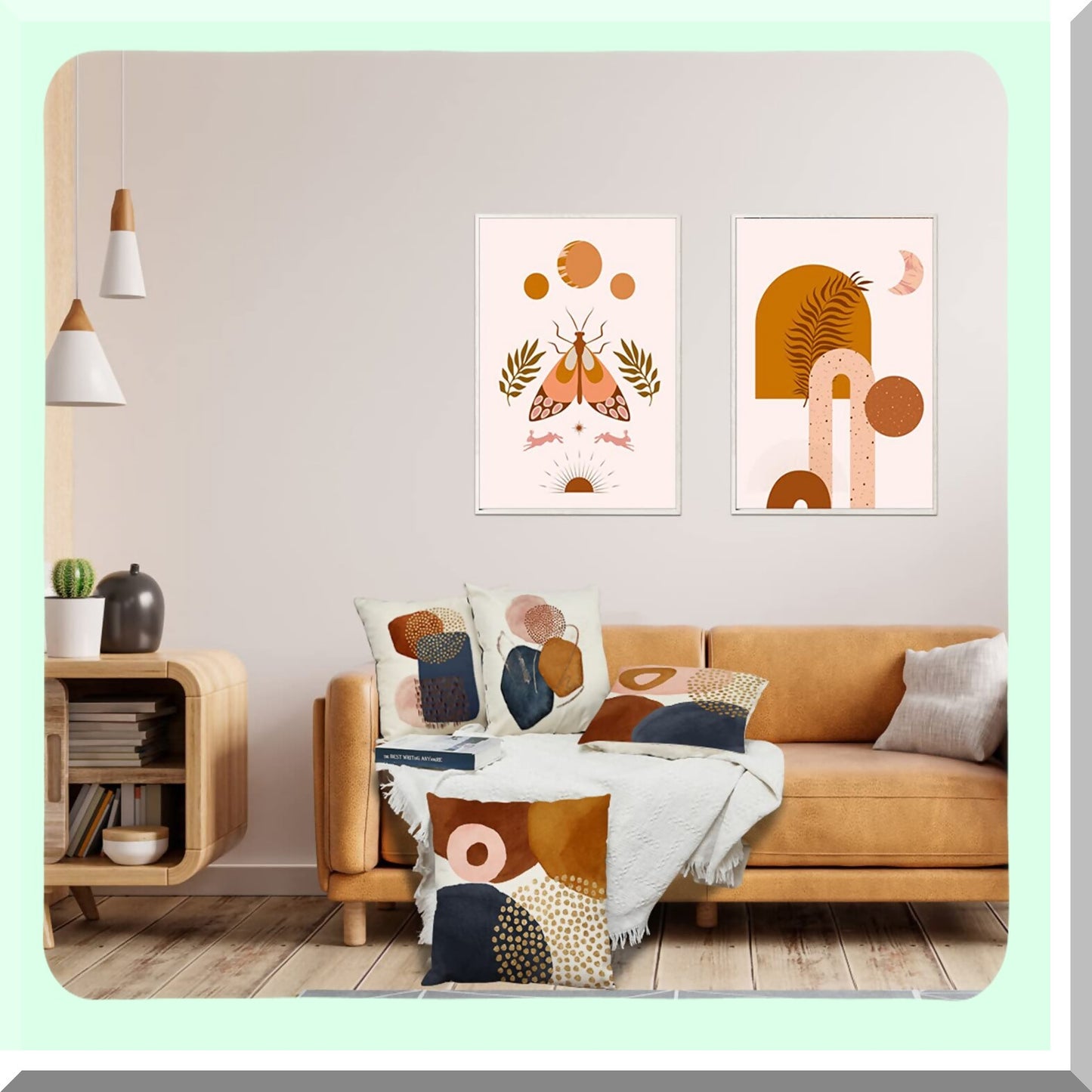 Abstract Boho Navy Orange Geometric Pillow Covers Set - Mid Century Modern Aesthetic 18x18 Minimalist Decor for Couch Home