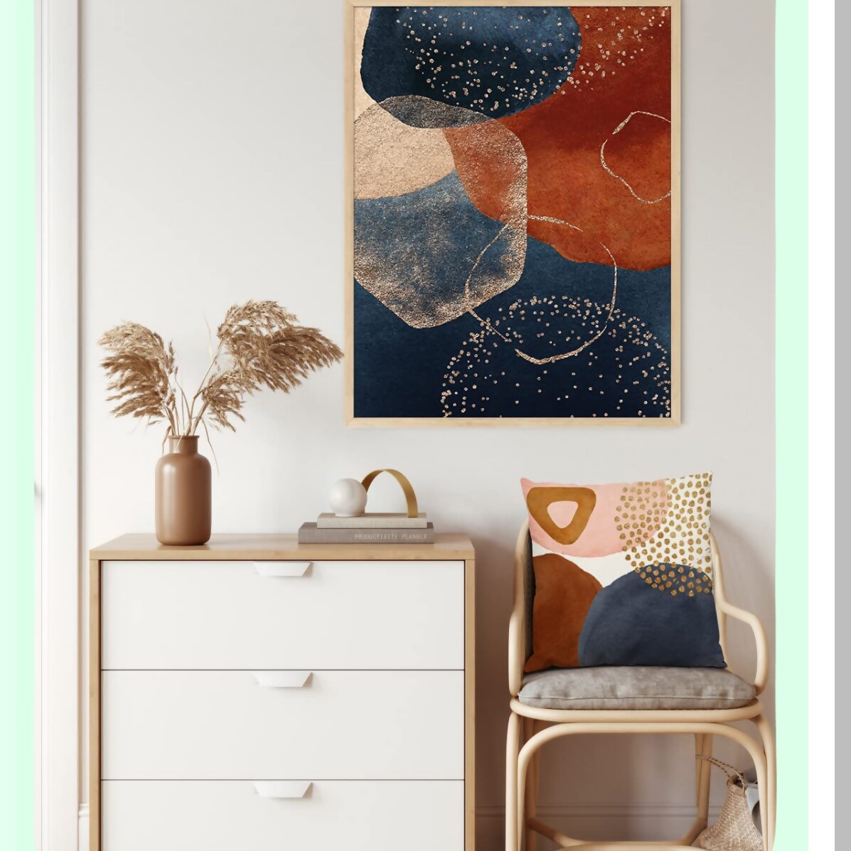 Abstract Boho Navy Orange Geometric Pillow Covers Set - Mid Century Modern Aesthetic 18x18 Minimalist Decor for Couch Home