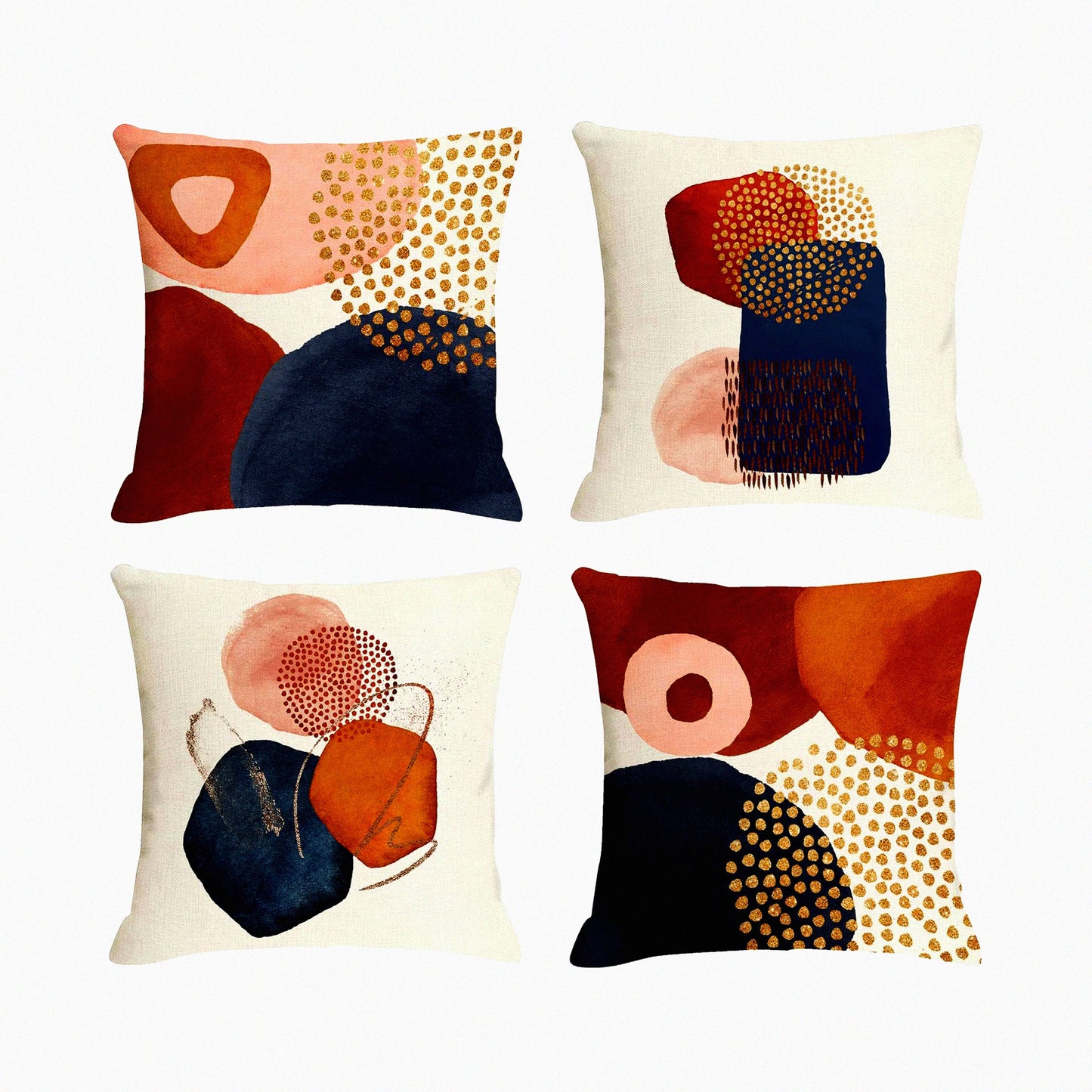 Abstract Boho Navy Orange Geometric Pillow Covers Set - Mid Century Modern Aesthetic 18x18 Minimalist Decor for Couch Home