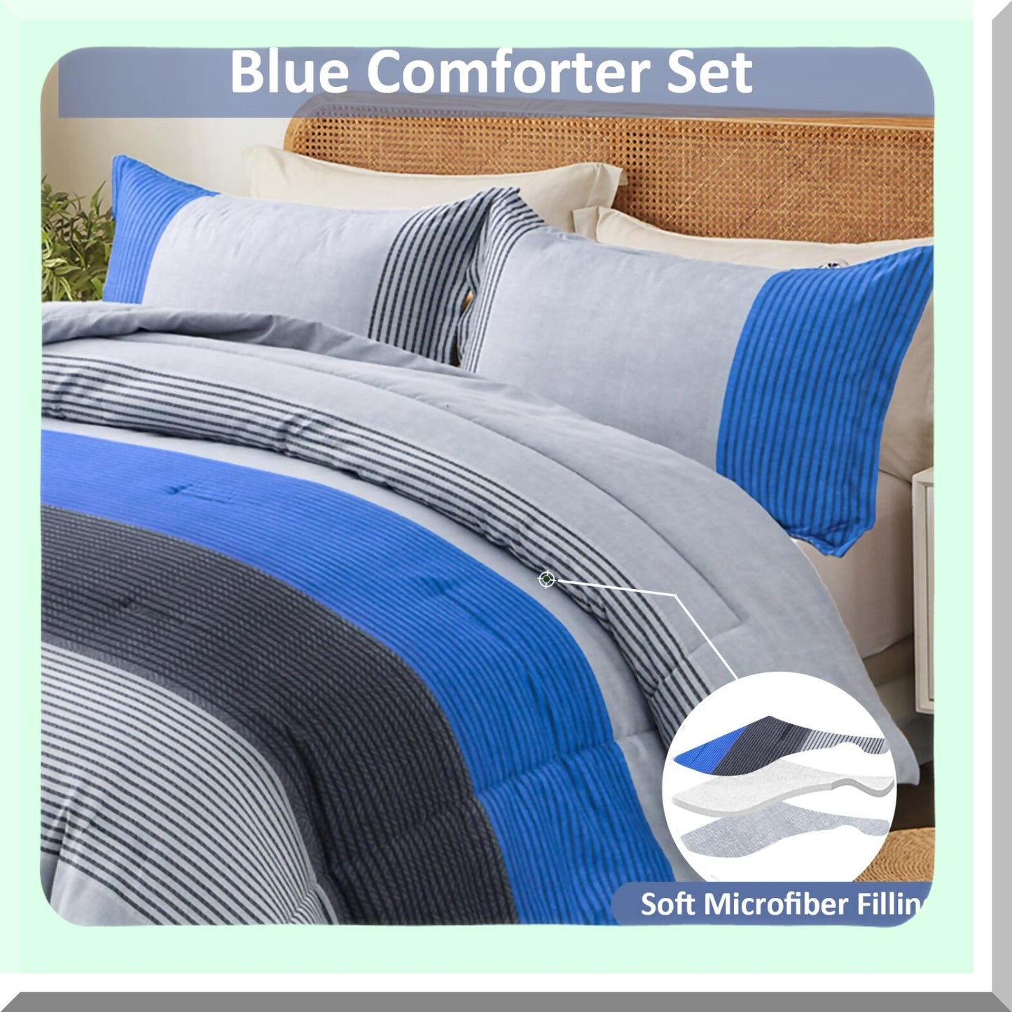Blue Stripe Reversible Comforter Set - Twin Bedding Set with Soft Microfiber Filling - 2 Piece Duvet Set (1 Comforter + 1 Pillowcase) - Grey Blue Comforter Set