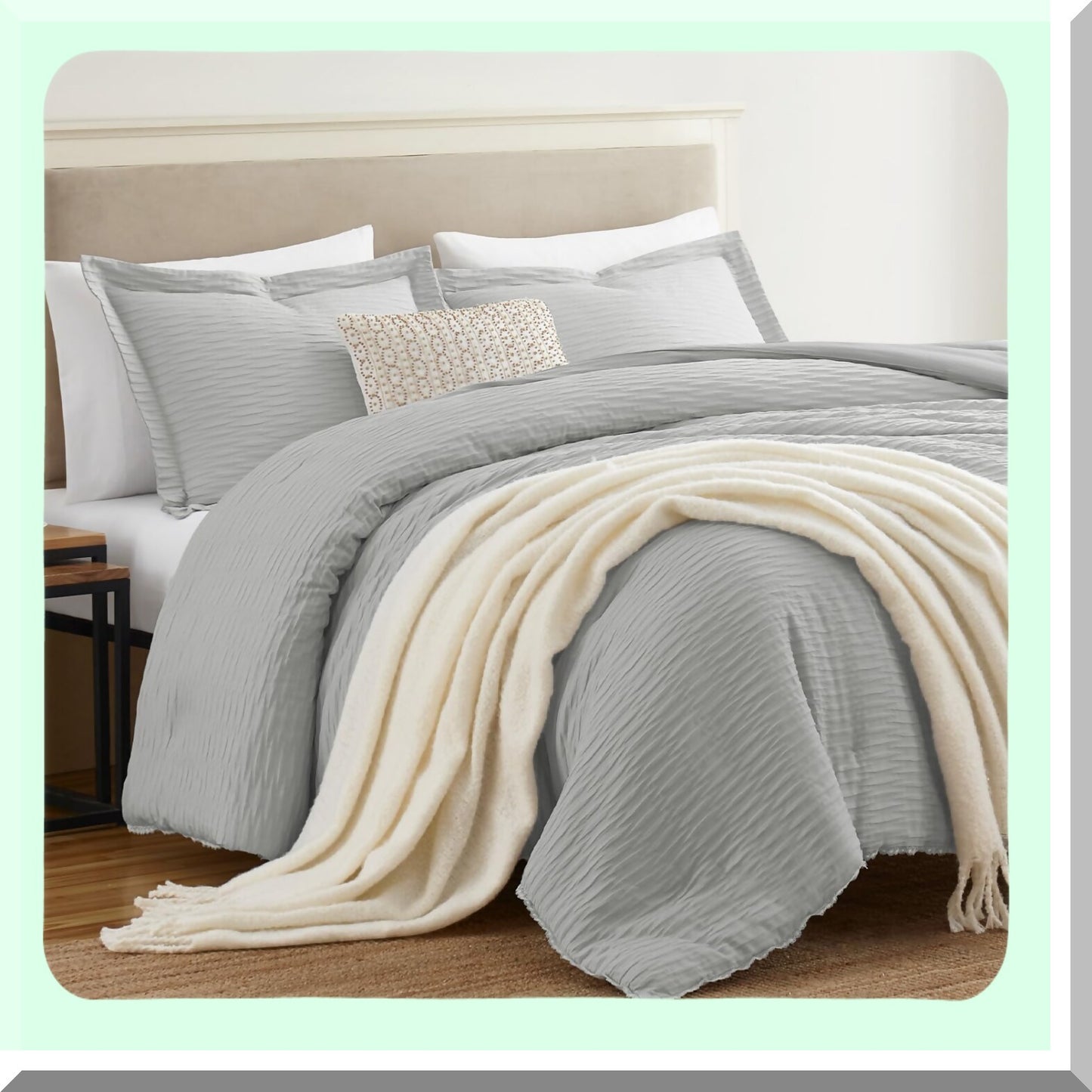 Light Grey Boho Jacquard Comforter Set - 3 Piece Lightweight Bedding Set for All Seasons. Down Alternative Soft Comforter with 2 Shams. Size Bed Comforter.